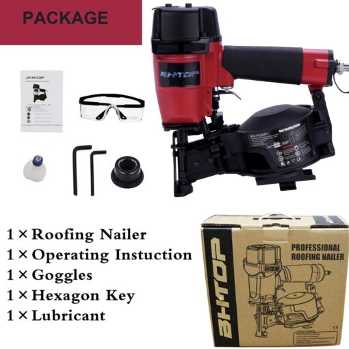 BHTOP CN45N Roofing Nailer, 15 Degree Roofing Nail Gun, 3/4-Inch to 1-3/4-Inch Coil Nails, 120-pcs Load Capacity Coil Nailer in Red - Image 2