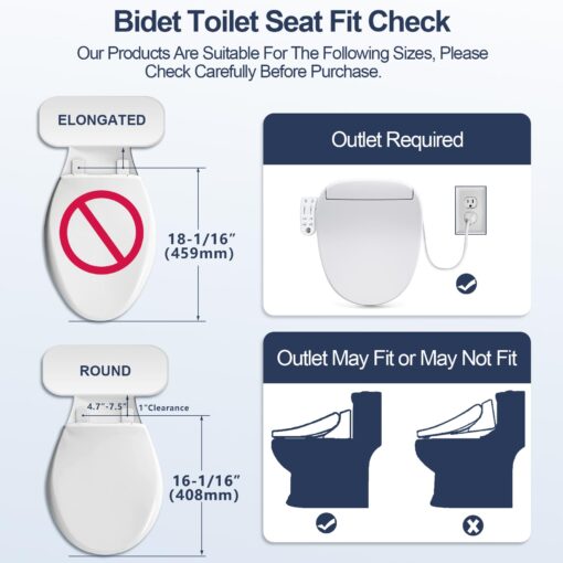 ZMJH 236D Bidet Toilet Seat, Round Smart Unlimited Warm Water, Vortex Wash, Electronic Heated, Warm Air Dryer, Rear and Front Wash, LED Light, Need Electricity, White (Round) - Image 4
