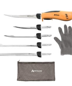 American Angler PRO Electric Fillet Knife Professional Grade Fisherman's Kit – Includes 5 Types of Stainless Steel Blades, Storage Pouch, and Protective Glove 32352DS
