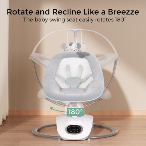 Momcozy CocoSway Baby Swing for Infants to Toddler, 3D-Motion Electric Baby Swing with 6 Motions & 4-Speeds, Remote Control, Infant Swing with 8 Preset Lullabies for Baby Boy Girl Up to 20 lbs - Image 5