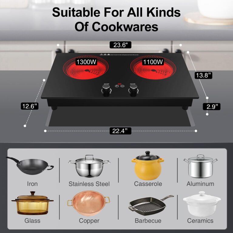 Electric Cooktop,110V 2400W Electric Stove Top with LCD Touch and Knob Control,Built-in and Countertop 2 Burner Electric Cooktop with 11 Power Levels, Kids Lock & Timer,Overheat Protection. - Image 6