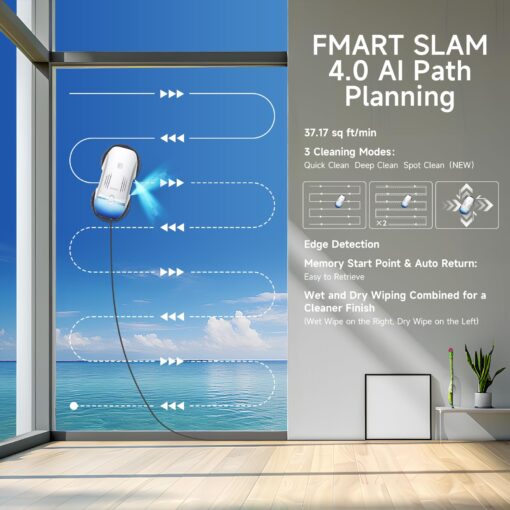 FMART T10PRO Window Cleaning Robot with Dual-Spray, 120ml Water Tank, 3800PA, AI Intelligent Path Planning, Edge Detection, APP Control Window Cleaner Robot for Interior/Exterior Highrise Windows - Image 6