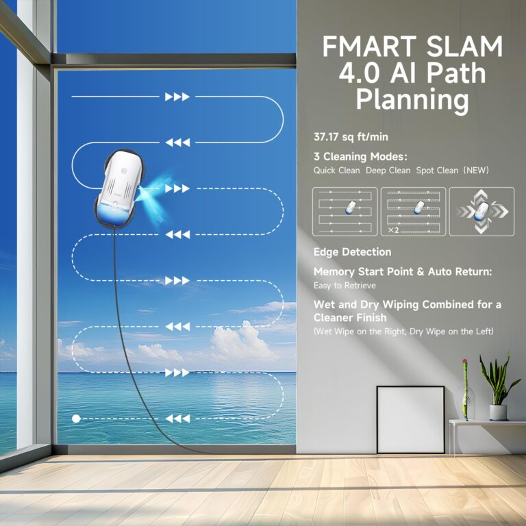 FMART T10PRO Window Cleaning Robot with Dual-Spray, 120ml Water Tank, 3800PA, AI Intelligent Path Planning, Edge Detection, APP Control Window Cleaner Robot for Interior/Exterior Highrise Windows - Image 6