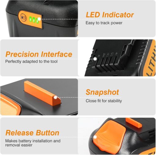 Mrupoo Replacement for Dewalt 20V Battery 6000mAh with DCB104 Replacement for Dewalt Battery Charger Station Compatible with Dewalt 20V 12V Battery Charger (4Pack) - Image 7