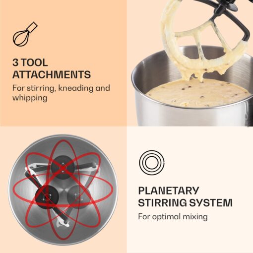 KLARSTEIN Bella Elegance Electric Stand Mixer, Grinder, Meat Mixer, Food Mixer, Dough blender, Beater, 1.3-gallon Stainless Steel Bowl, Easy Cleaning, 650W, 6 Speed Levels - Image 6