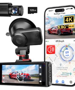 REDTIGER 4K Dash Cam Front Rear, 5.8GHz WiFi APP Control, Voice Control, Included 128GB Card, 3.18'' Touch Screen, Dash Camera for Cars with GPS, WDR Night Vision, 24H Parking Monitor(F7NX)