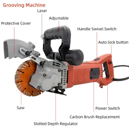 VICSEC Electric Wall Grooving Cutting Machine Chaser 110V for Slotting Brick Granite Marble Concrete Grooves With 5Pcs 5Inch 133mm Diameter Saw Blades Dustproof and Line Infrared Sighting - Image 7