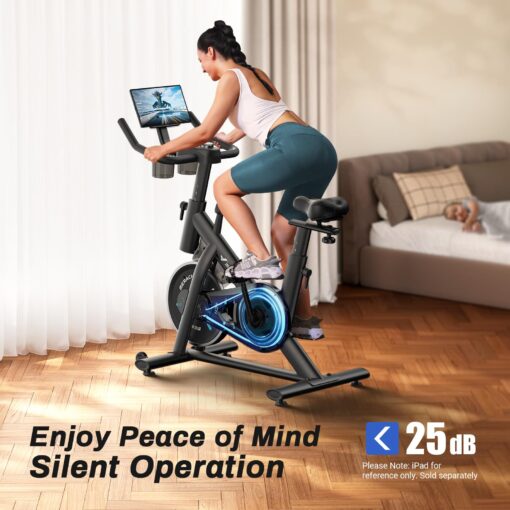 MERACH Exercise Bike, Brake Pad Stationary Bike with Exclusive App, Low Noise Indoor Cycling Bike with 300lbs Weight Capacity, Tablet Mount and Fitness Courses for Weight Loss - Image 7
