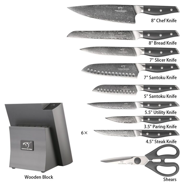 NF NANFANG BROTHERS Knife Set, 16-Pieces Damascus Kitchen Knife Set with Block, ABS Ergonomic Handle for Chef Knife Set, Carving Fork, Disconnect-type Knife Block Set (Gray) - Image 6