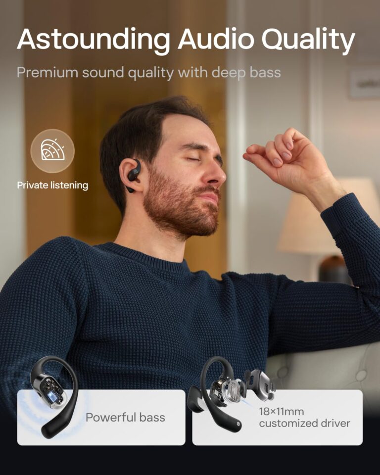 SHOKZ OpenFit - Open-Ear True Wireless Bluetooth Headphones with Microphone, Earbuds with Earhooks, Sweat Resistant, Fast Charging, 28HRS Playtime, Compatible with iPhone & Android, Black - Image 7