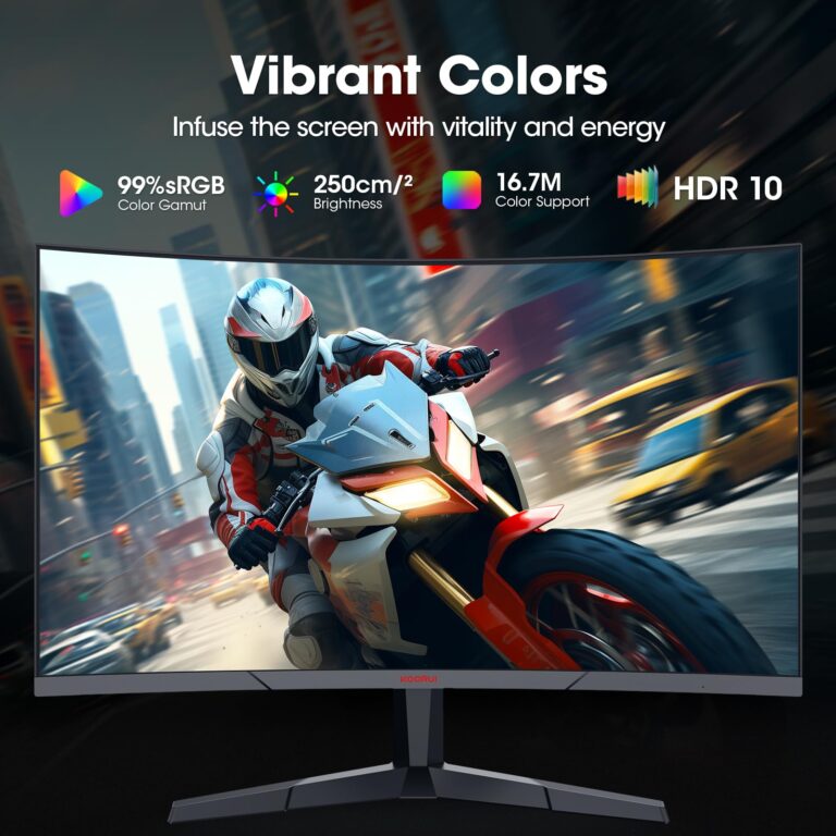 KOORUI Curved 27 Inch Gaming Monitor, Full HD 1080p R1500 180Hz VA Computer Monitor, 99% sRGB, Built-in Adaptive Sync, 1 x Display Port 1.2 & 2 x HDMI 2.0, Eye Care, VESA Compatible, Black 27E6CA - Image 6