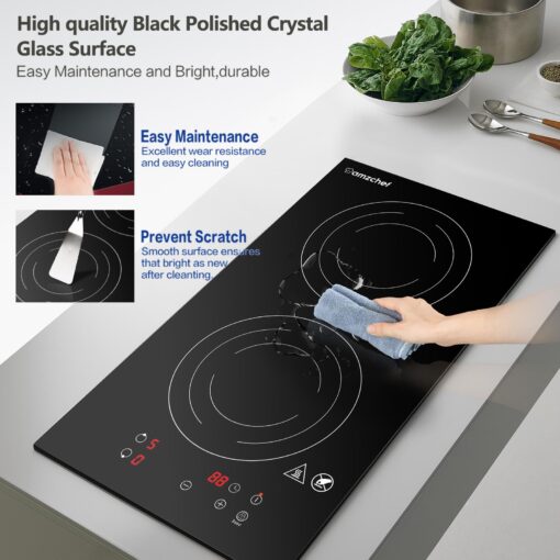 AMZCHEF Induction Cooktop 2 Burners, 12 Inch Bulit-in & Countertop Induction Stove with Plug 110V-120V, 9 Power Levels Electric Stove 1800W, Child Lock, Timer, Touch Control for Fast Cooking - Image 2