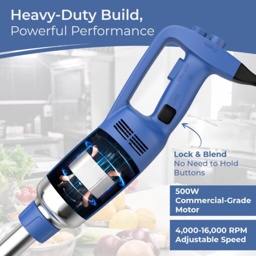 TK Commercial Immersion Blender, 500 Watt/.5 HP Variable Speed Motor, 16,000 RPM Heavy Duty with Performance Assurance - 12" - Image 5