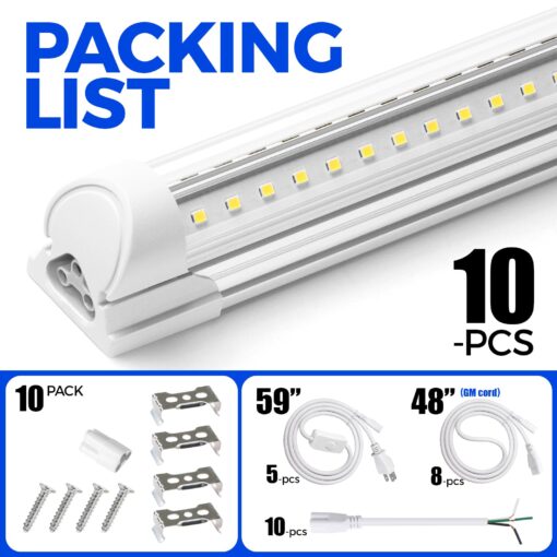 Barrina LED Shop Lights 8FT 72W 10000LM 6500K, Daylight White, V Shape, Clear Cover, Hight Output, Linkable, T8 LED Tube Lights, for Garage 8 Foot with Plug (Pack of 10) - Image 3