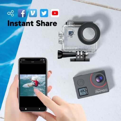 AKASO V50 Elite 4K60fps Action Camera with 128GB MicroSDXC U3 Memory Card Accessories Kit Bundle Voice Control EIS 131 feet Waterproof Camera 8X Zoom Remote Control - Image 3
