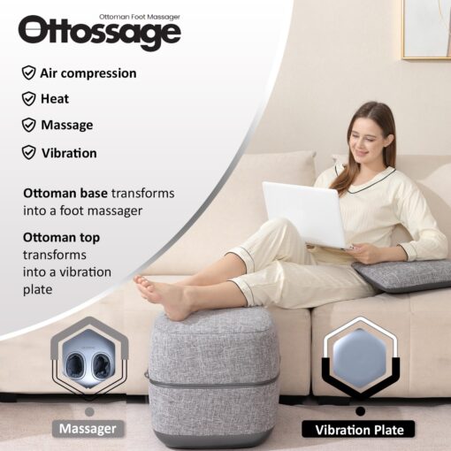 Ottoman Foot Massager by Ottossage, Massaging Ottoman with Removable Lid provides Air Compression, Shiatsu kneading, intense vibration and heat therapy. Extra Powerful with upgraded li-ion battery. - Image 8