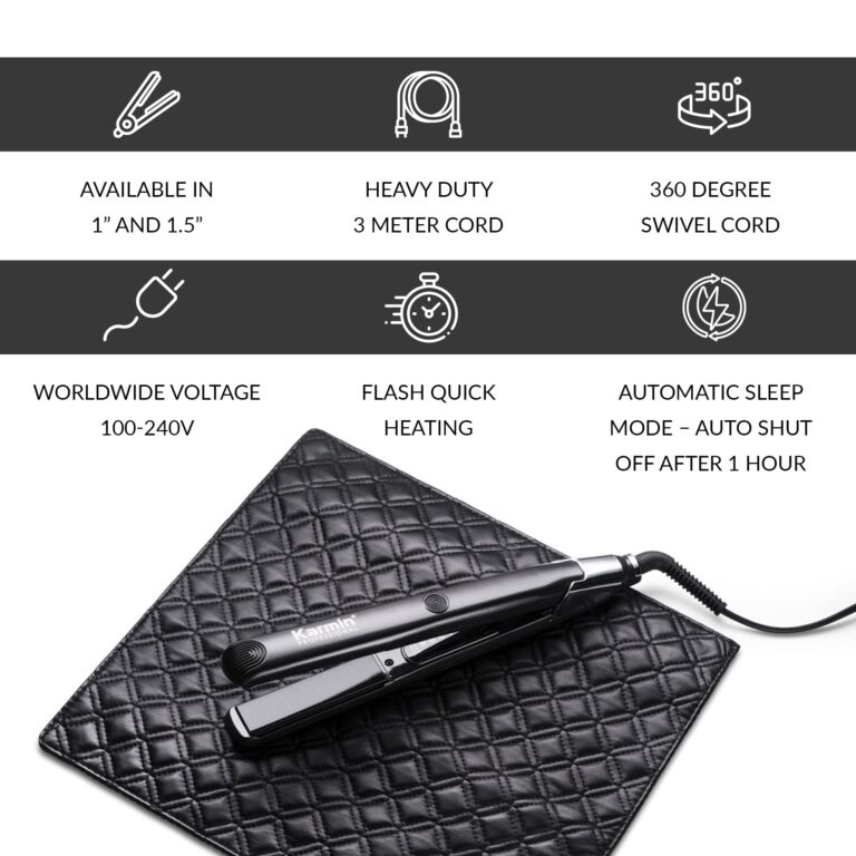 KARMIN Salon Series 1-inch Professional Ceramic Flat Iron Hair Straightener Ionic Hair Straightening Styling Iron, Straighten, Curl, Wave, Dual Voltage, Auto Shut Off, Carry Case/Heat Mat, Black - Image 2