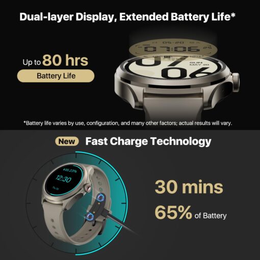 Ticwatch Pro 5 Android Smartwatch for Men Snapdragon W5+ Gen 1 Wear OS Smart Watch 80 Hrs Long Battery Life Health Fitness Tracking 5ATM Water Resistance Compass Android Only Compatible, Sandstone - Image 7