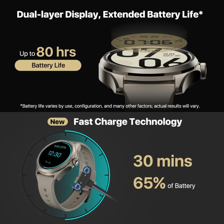 Ticwatch Pro 5 Android Smartwatch for Men Snapdragon W5+ Gen 1 Wear OS Smart Watch 80 Hrs Long Battery Life Health Fitness Tracking 5ATM Water Resistance Compass Android Only Compatible, Sandstone - Image 7
