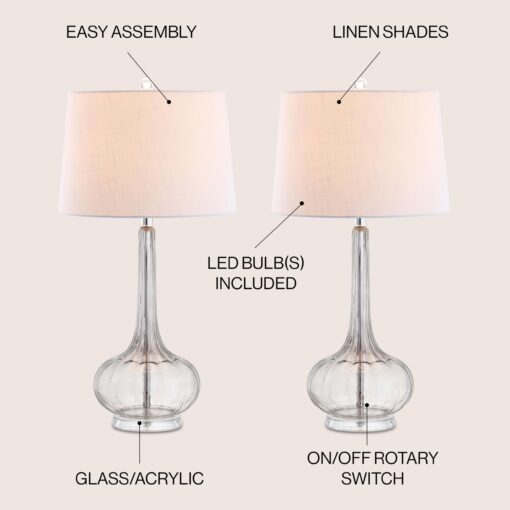 JONATHAN Y JYL1079D-SET2 Bette 28.5" Glass Teardrop LED Table Lamp Contemporary Transitional Bedside Desk Nightstand Lamp for Bedroom Living Room Office College Bookcase, Smoke Gray (Set of 2) - Image 9