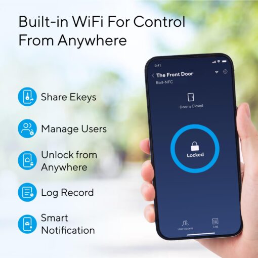 ULTRALOQ Bolt NFC Smart Lock, Built-in WiFi Keyless Entry Door Lock with Door Sensor, Smart WiFi Deadbolt, Smart Home Automation, 10 Months Battery, IP65 Waterproof - Image 8