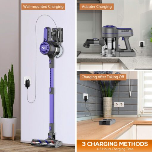MBTTODF Cordless Vacuum Cleaner, Stick Vacuum with 2200mAh Powerful Lithium Batterie, Up to 30 Mins Runtime, 4 in 1 Lightweight Vacuum Cleaner for Home Hardwood Floors(Light Purple) - Image 3
