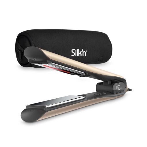 Silk’n SilkyStraight 2-in-1 Hair straightener and Curling Iron - Flat Iron with Adjustable Heat Settings - Smooth Styling, Fast Heating, Frizz Control - Travel-Friendly, Champagne Gold