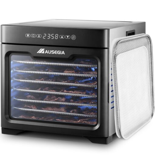 Ausegia Food Dehydrator With 8.8" Drying Space, Bigger Than 9 Trays Dehydrators,800W Power Saves More Time Than 600W, 190°F Dehydrated Dryer for Jerky, Dog Treats, Herbs, Meat, Fruit, Vegatables