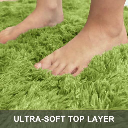 OLANLY 9x12 Machine Washable Large Area Rugs for Living Room, Bedroom, Soft Fluffy Shaggy Bedside Rug, Indoor Floor Carpet for Kids Girls and Boys, Dorms, Nursery, Home Decor Aesthetic, Grass Green - Image 6