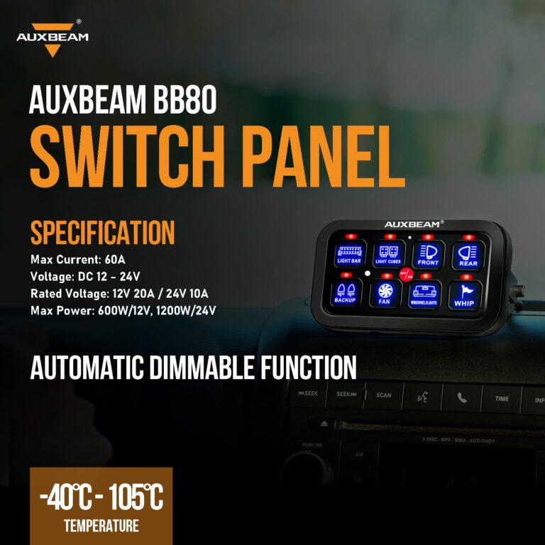 Auxbeam 8 Gang Switch Panel BB80 Universal Circuit Control Relay System Automatic Dimmable LED Switch Control Panel Switch Pod Touch Switch Box for Car Truck Offroad ATV SUV - Blue, 2 Years Warranty - Image 2