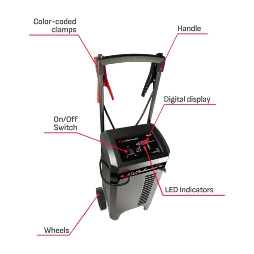 Schumacher Electric Wheeled Battery Charger and Engine Starter, SC1400, 4-in-1, Fully Automatic, 300 Cranking Amps, 60 Amp Boost Mode, 6 Volt, 12 Volt, for Car, Truck, SUV, and Marine Batteries - Image 3