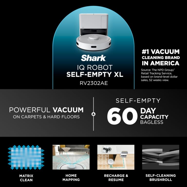Shark IQ Robot Vacuum with Bagless Self-Empty 60 Day Capacity Base, Multi-Surface Cleaning, Powerful Suction, Pet Hair Pickup, for Carpets & Hardfloors, Home Mapping, White, RV2302AE - Image 2