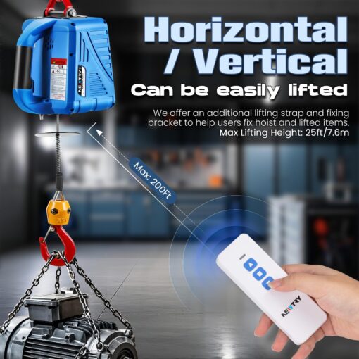 NEWTRY 1100lbs Electric Hoist Winch with Wireless Remote Control 110/120 Volt Portable Power Electric Hoist 16ft/min - Image 6