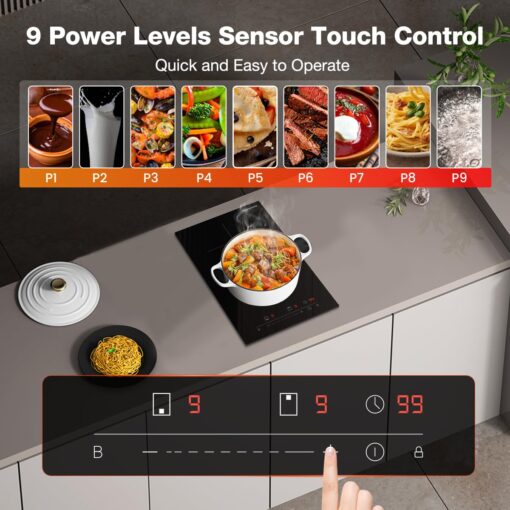 ThermoMate 12 Inch Induction Cooktop, 3500W 2 Boost Burner Built in Induction Stove Top, Electric Cooktop with 9 Heating Level, Timer & Child Safety Lock, Touch Control, 240V - Image 6