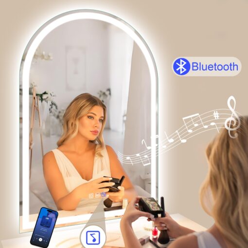 STARLEAD 36"x24" LED-Bathroom-Mirror-with-Lights, Wall-Mounted with Bluetooth Speaker, Anti-Fog, 3 Color Temperature, Dimmable Brightness, Waterproof, Tempered Glass, Frontlit & Backlit, Arched - Image 8