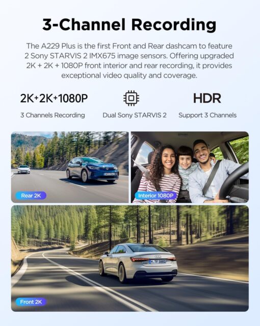 VIOFO A229 Plus 3 Channel Dash Cam, Dual STARVIS 2 Sensors, 3-Channel HDR, 1440P+1440P+1080P Front Inside and Rear Car Camera, 5GHz Wi-Fi, Voice Control, Ultra-Precise GPS, 24 Hours Parking Mode - Image 8