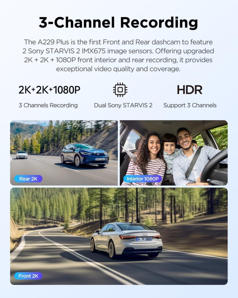 VIOFO A229 Plus 3 Channel Dash Cam, Dual STARVIS 2 Sensors, 3-Channel HDR, 1440P+1440P+1080P Front Inside and Rear Car Camera, 5GHz Wi-Fi, Voice Control, Ultra-Precise GPS, 24 Hours Parking Mode - Image 8
