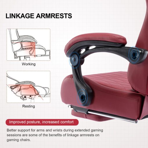 GTPLAYER Gaming Chair, Computer Chair with Footrest and Bluetooth Speakers, High Back Ergonomic Music Game Chair, Reclining Game Chair with Linkage Armrests for Adults and Kids (WineRed) - Image 6