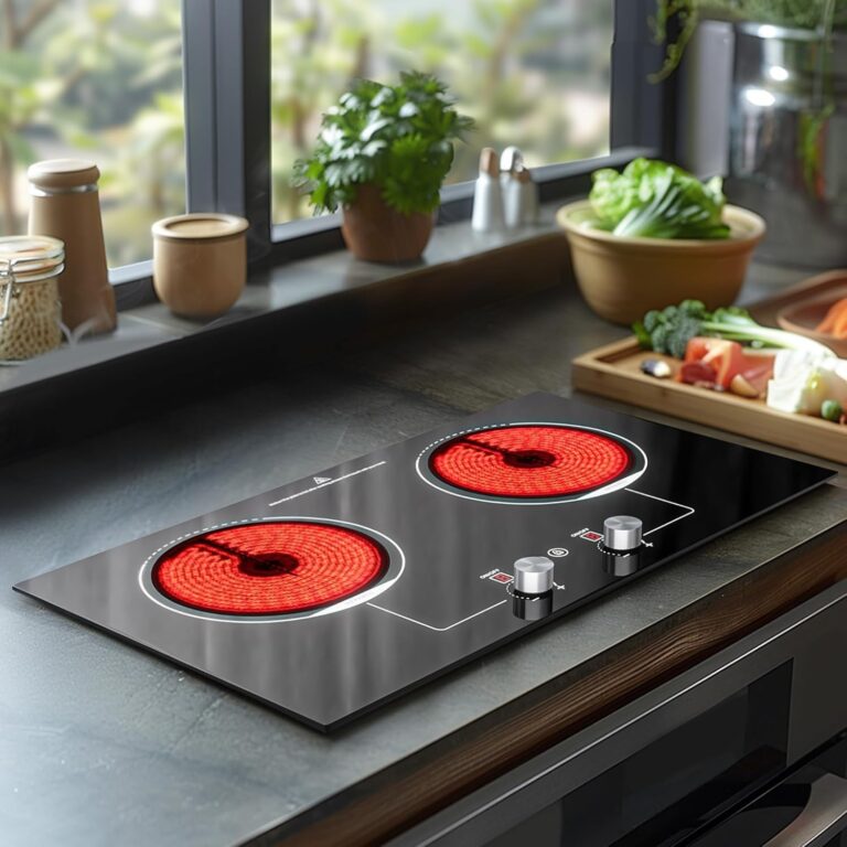 ADVWIN Electric Cooktop, 2 Burner Knob Control Plug in Built-in Ceramic Electric Stove Top with Child Safty Lock & Timer & Over-Temperature Protection & 10 Power Setting, 1800W, 110v (2 burners)