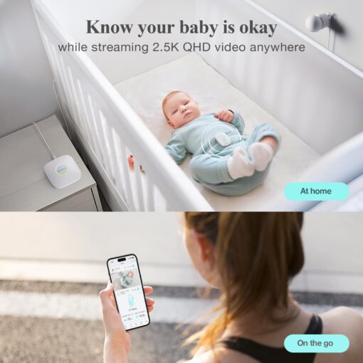 Sense-U Smart Baby Monitor Pro(Long Range)+2K PTZ Camera: Track Abdominal Movement with Arousal Vibration, Rollover, Feeling Temp, 2K Video, Background Sound & Motion Detection, No Monthly Fee - Image 8