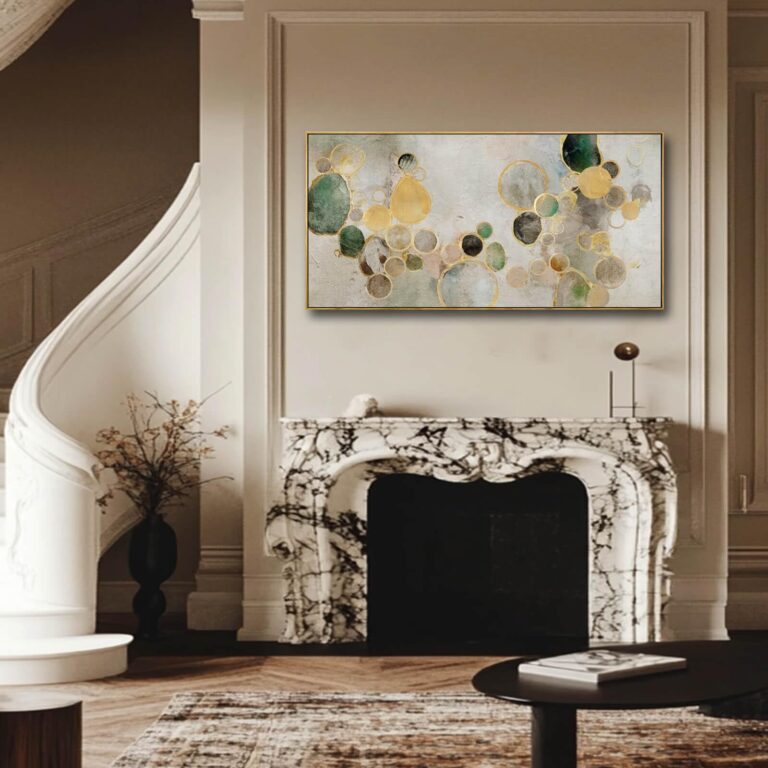 YJYart Green Wall Decor Abstract Wall Art for Living Room Gold Wall Decorations Circle Poster Pictures for Home Kitchen Office 24”x48” - Image 4
