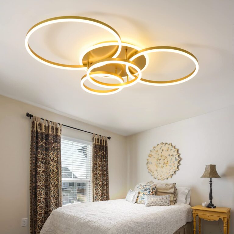 Modern LED Ceiling Light 90W Dimmable Ceiling Light Fixture with Remote Control 5 Rings Flush Mount Ceiling Light Gold Acrylic Chandelier LED for Living Room Bedroom Kitchen Light fixtures(4+1G01) - Image 2