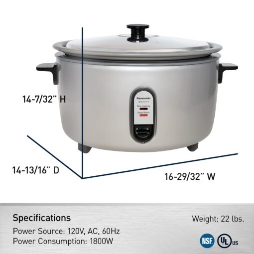Panasonic Commercial Rice Cooker, Extra-Large Capacity 60-Cup (Cooked), 30-Cup (Uncooked) with One-Touch Operation and Durable Non-Stick Coated Pan - SR-GA541FH – Silver - Image 2