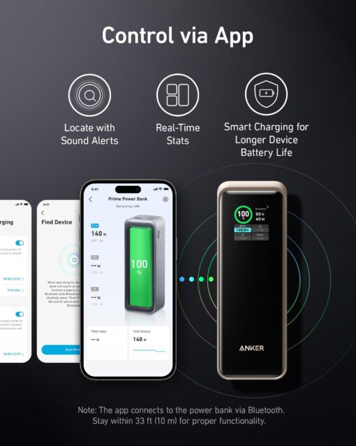 Anker Prime Power Bank, 27,650mAh 3-Port 250W Portable Charger for Travel, TSA-Approved, Smart App, for MacBook Pro/Air, iPhone 16/15/14 Series, Samsung, Laptops, and More (Charging Base Not Included) - Image 5