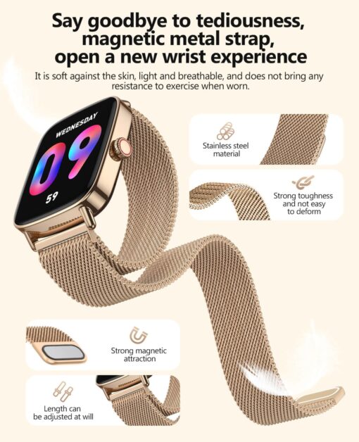 2025 Smart Watches for Women, 1.85" AI Voice Smartwatch, 24/7 Heart Rate Monitor, Stress/SpO2/Sleep Tracker, IP68 Waterproof, Weather, 100+ Sports Fitness Tracker for Android iOS Glod Metal - Image 7