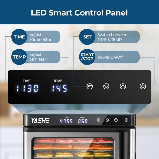 YASHE Food Dehydrator Machine, 9-Tray Stainless Steel Jerky Dehydrator, 1000W Food Dryer with Adjustable Timer & Temperature, Recipes Included for Meat, Fruits, and Herbs - Image 8