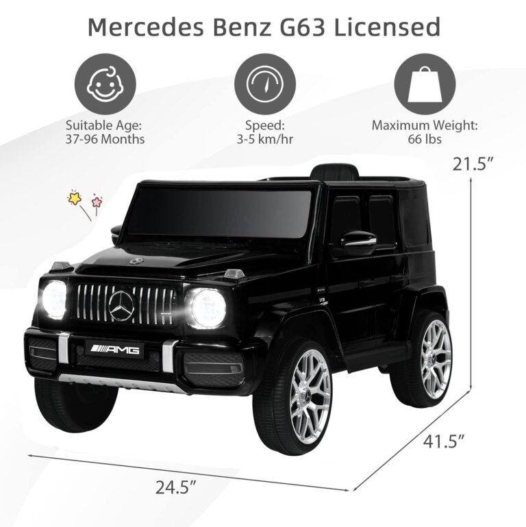 INFANS Licensed Mercedes Benz G63 Kids Ride On Car, 12V Electric Vehicle with Remote Control, Double Open Doors, Music, Bluetooth, Wheels Suspension, Battery Powered for Children Boy Girl (Black) - Image 4