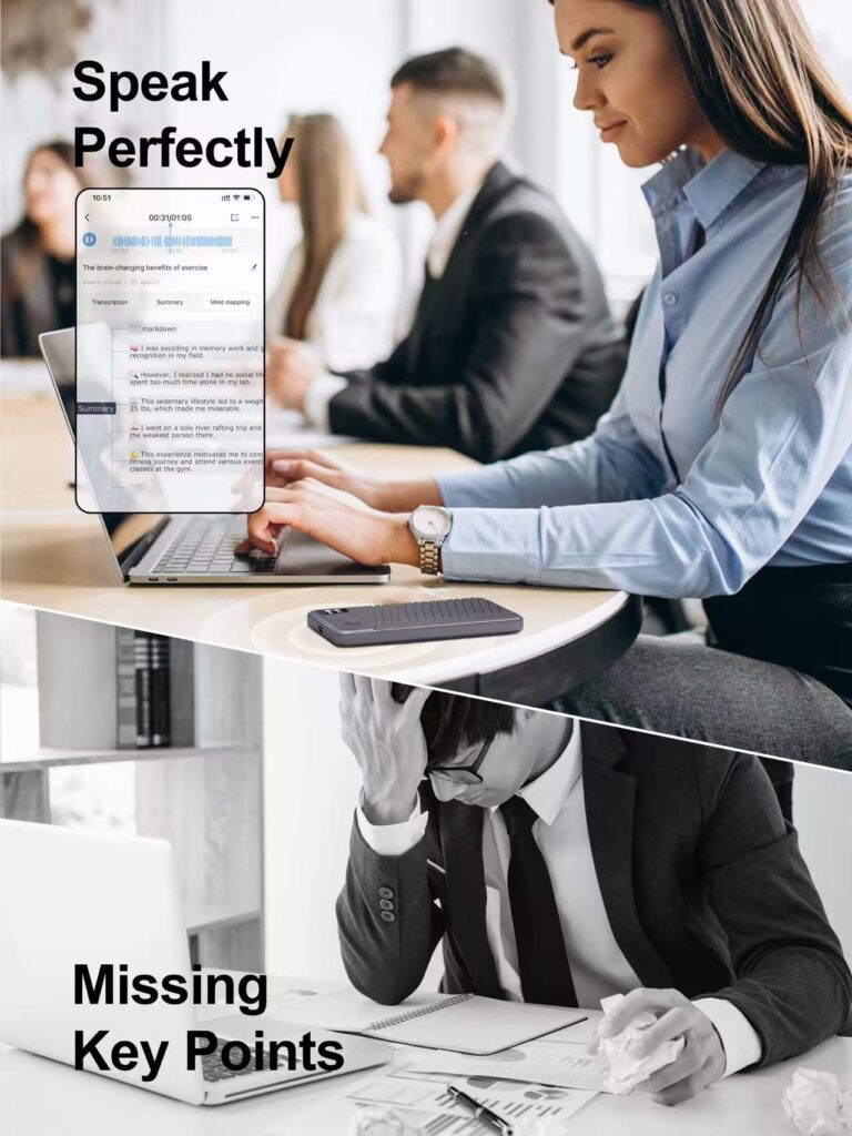 AI Voice Recorder - Record,Transcribe,Charge 3 in 1,Support 107 Languages,Avoid Missing Meeting Highlights,64 GB,ChatGPT Driven AI Summarization,App Control,Mind Mapping,Bluetooth Distance 50ft - Image 5