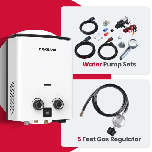 GASLAND G5 PRO Portable Propane Outdoor Tankless Water Heater 1.32GPM, Outdoor Gas Water heater with Pump & Pipe Strainer for Off Grid, Ultra Slim Portable Hot Water Heater, 34,000 BTU, 5L - Image 2