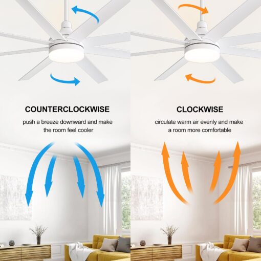 Breezary 65 Inch Ceiling Fan with Light and Remote, 8-Blade, Reversible DC Motor, 6-Speed, Timer, Industrial Ceiling Fans with Led Light Chandelier for Bedroom Office (White) - Image 7